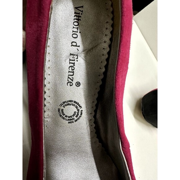 Vittorio D' Firenze women size 7 platform  heel shoes pink &  black faux suede - Picture 12 of 13